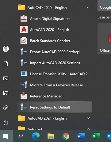 Reset settings to default AutoCAD