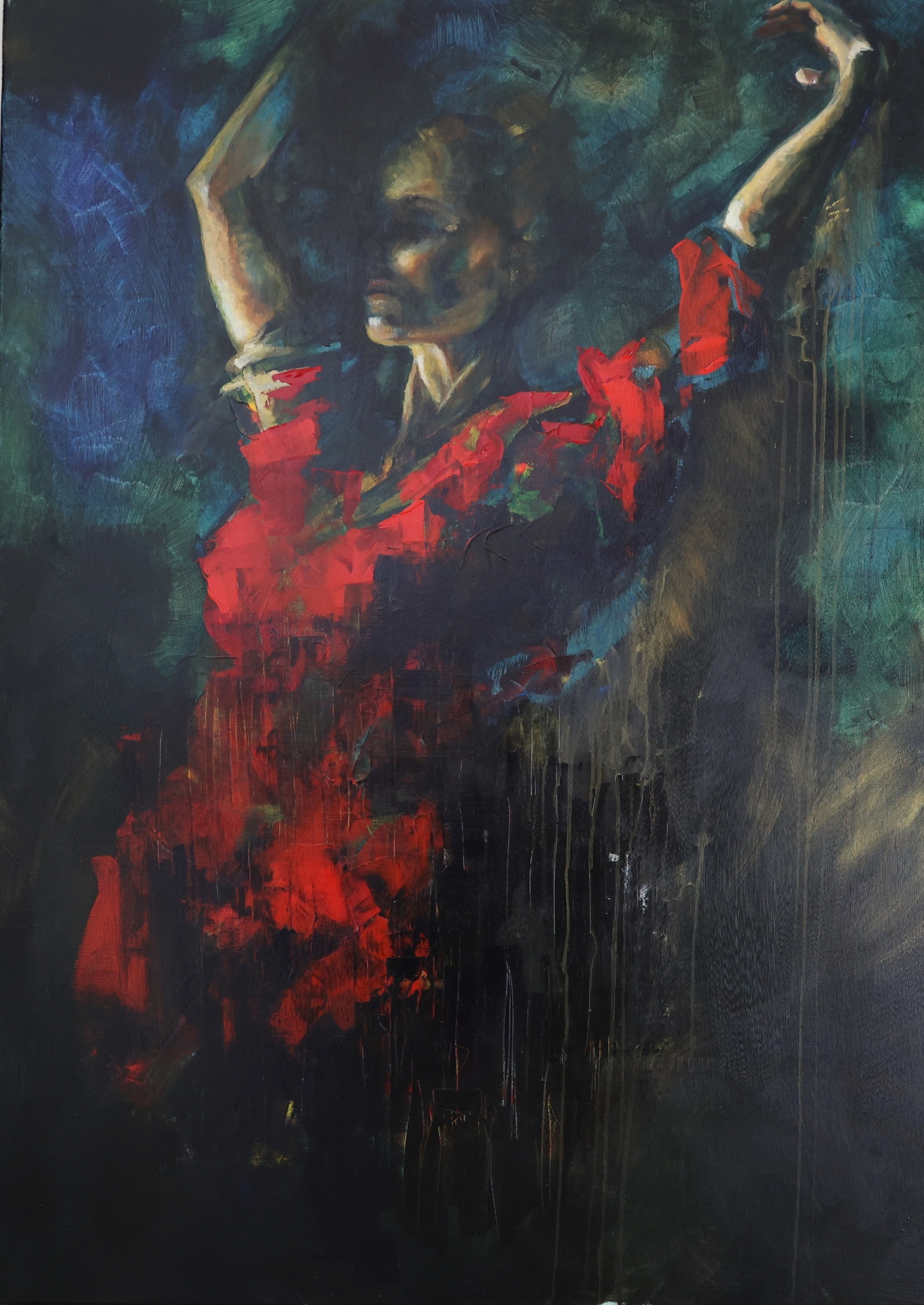 Carlotta Adriaansz acrylic painting Rise, contemporary figurative art on women reclaiming power after patriarchal oppression, 100x145cm