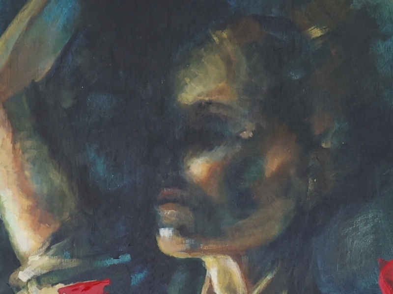 Carlotta Adriaansz acrylic painting Rise, contemporary figurative art on women reclaiming power after patriarchal oppression, 100x145cm