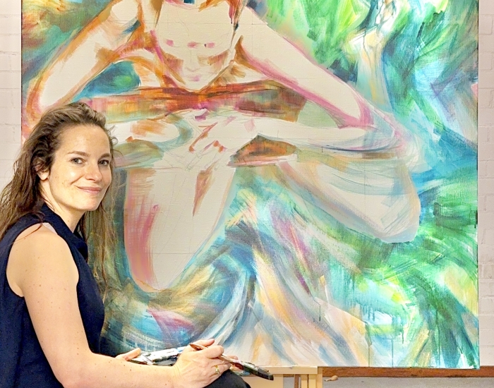 Setting up a large scale paiting in studio