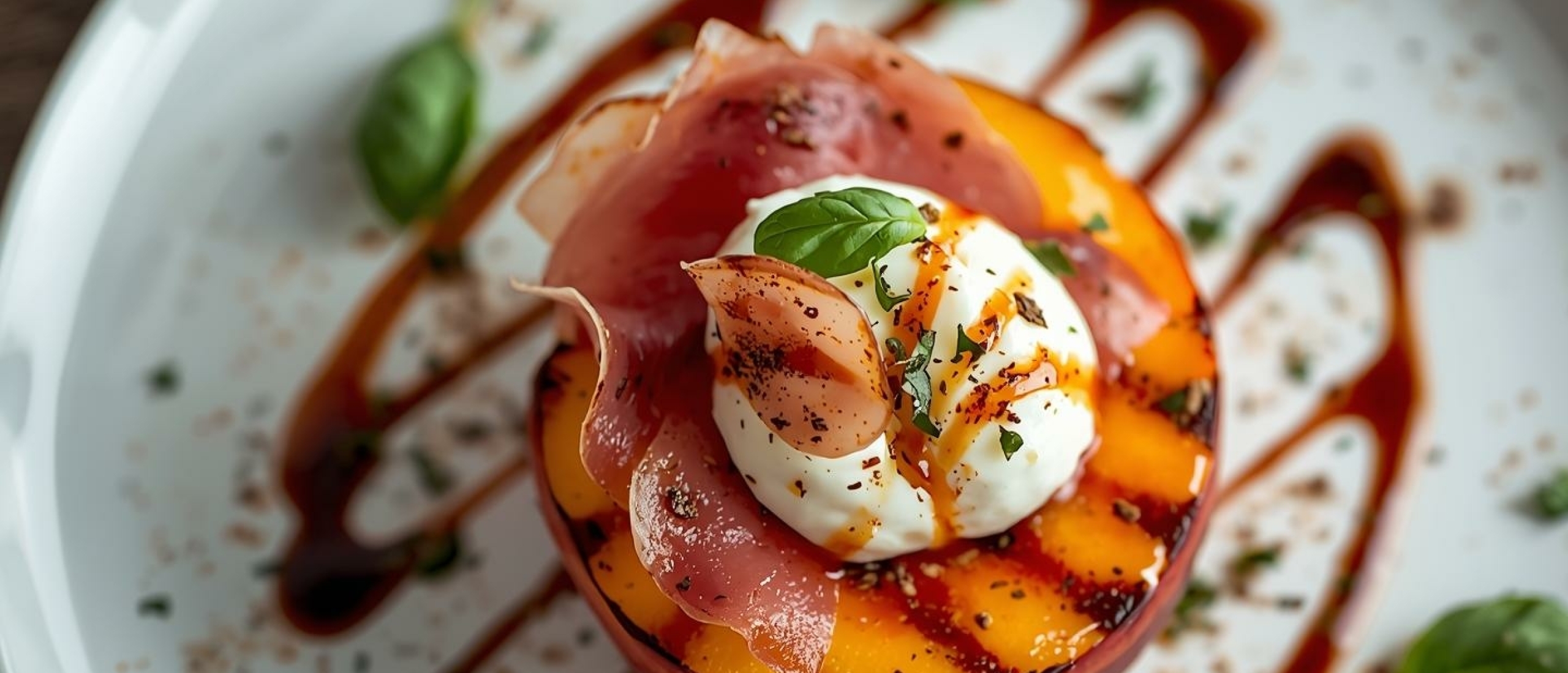 Gegrilde perzik met burrata en parmaham