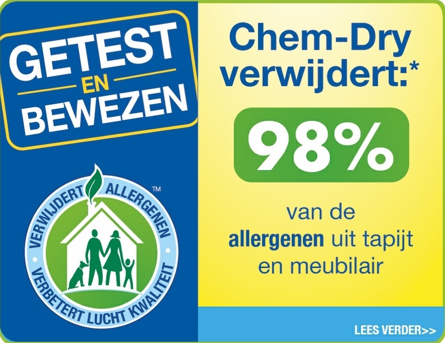 Chem-Dry verwijdert 98% van de allergenen uit tapijt en meubilair