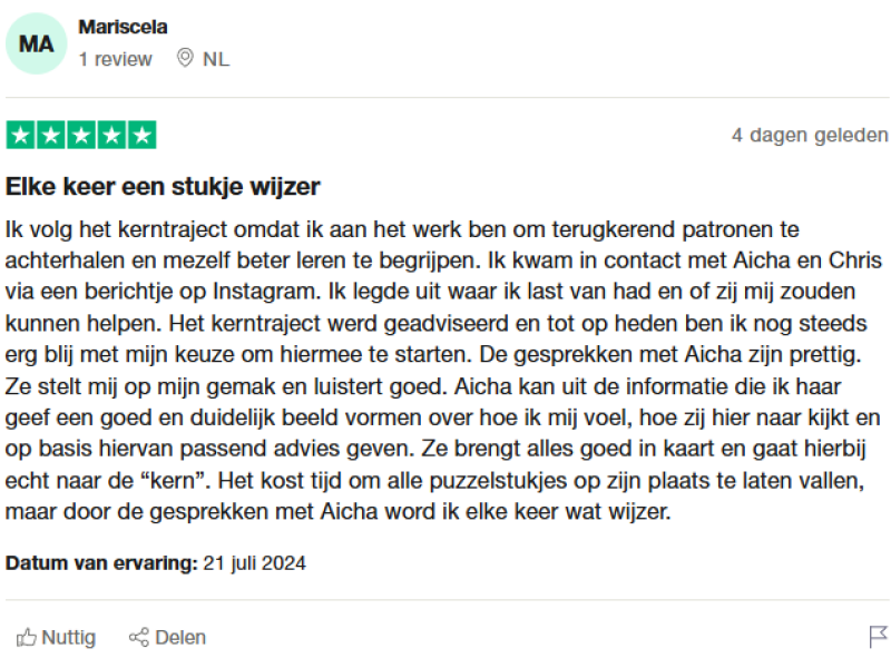 Review Kerntraject van tevreden cliënt