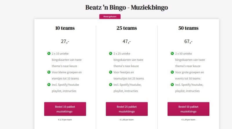 Wat kost een muziekbingo