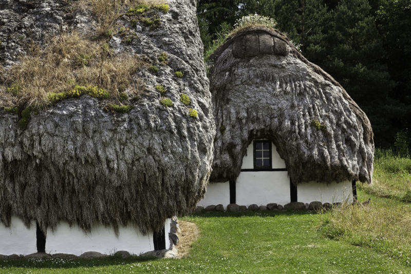 Huis met een dak gemaakt van zeewier