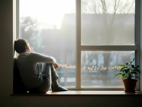 Een vrouw die voor het raam zit na het herstellen van het beste online burn-out coach programma