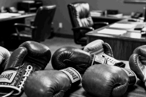 Bokshandschoenen voor een teamworkshop