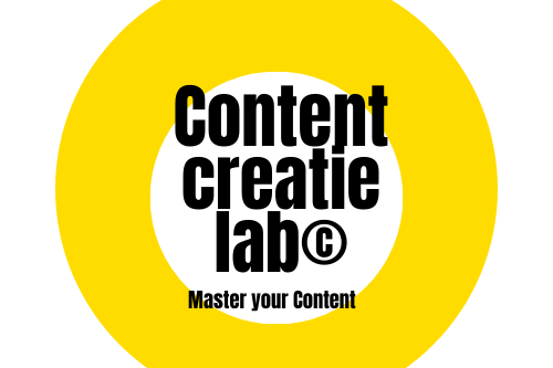 geel grote cirkel met witte kern en tekst Content Creatie Lab