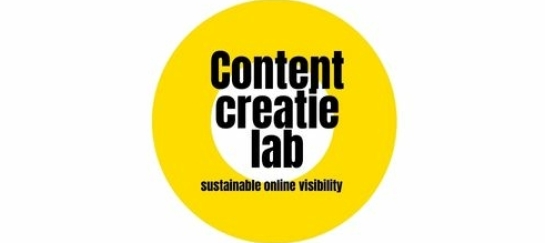 Content Creatie Lab Social Media training Geel met wit logo en zwarte letters Content Creatie Lab
