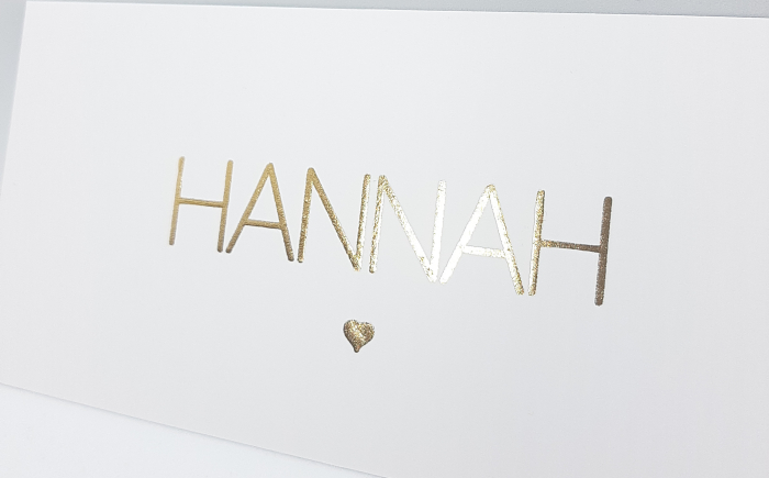geboortekaartje meisje met goudfolie wit met hartje Hannah