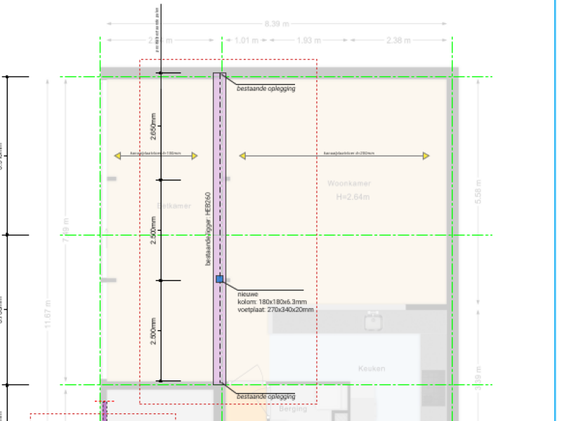 Constructietekening steunbalk plaatsen