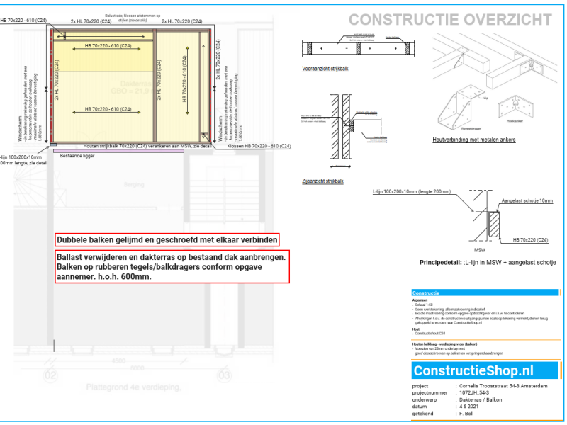 Constructietekening dakterras