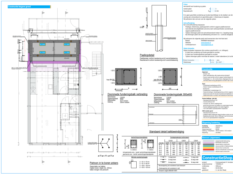 Constructietekening buitenmuur doorbreken