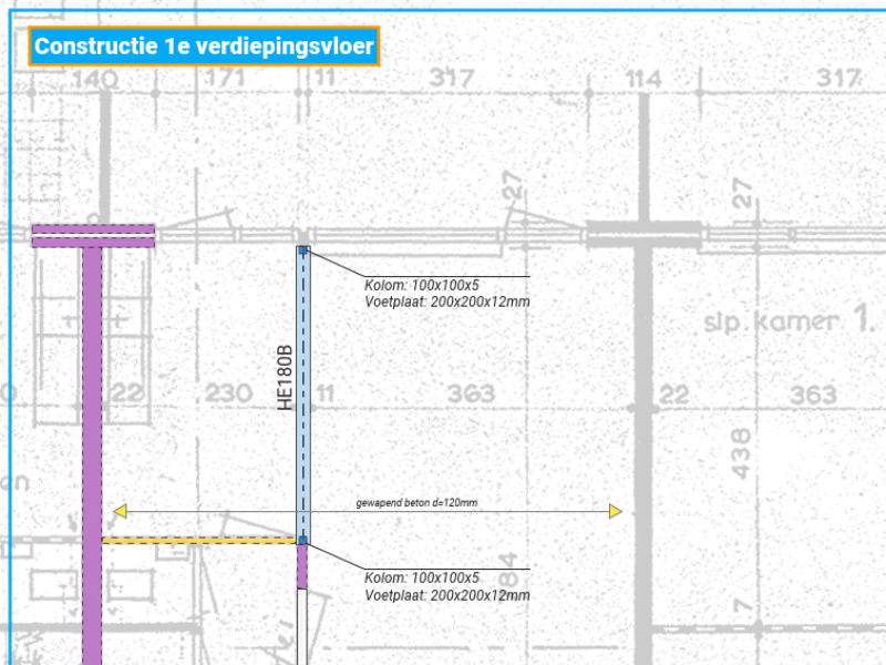 Constructietekening draagmuur Nijmegen