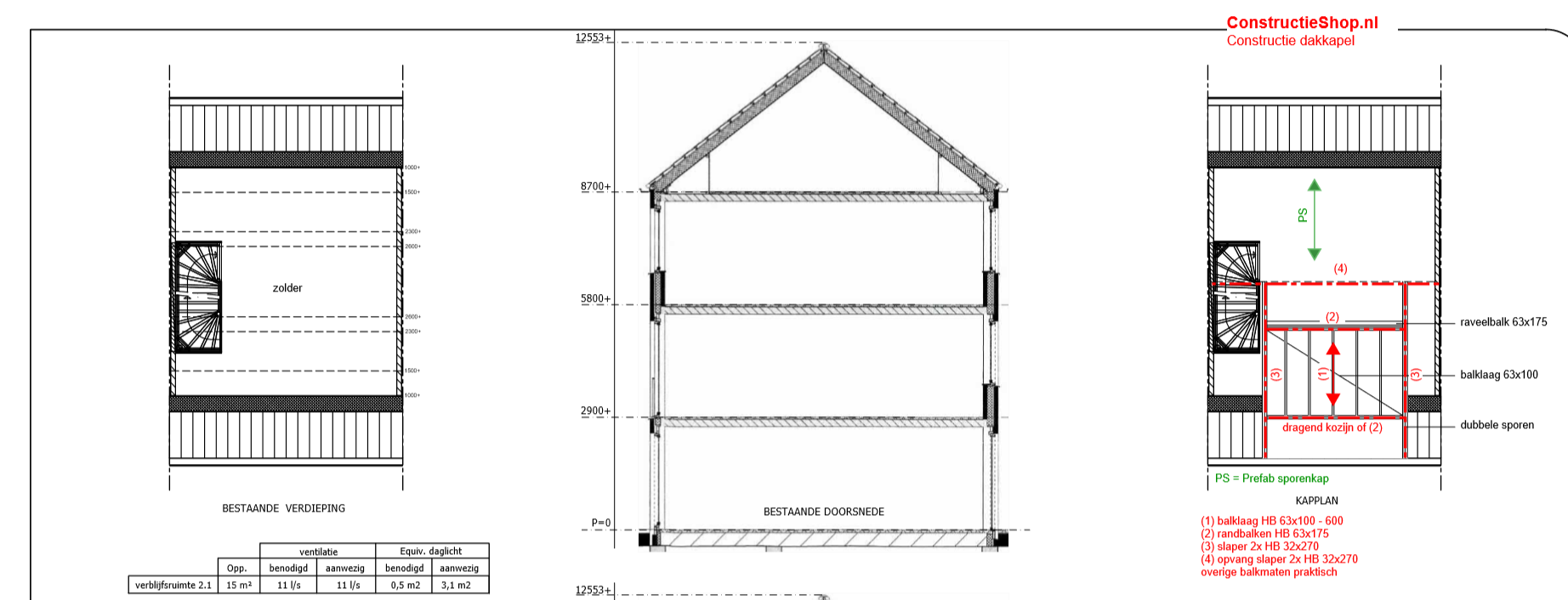Voorbeeld constructietekening dakkapel