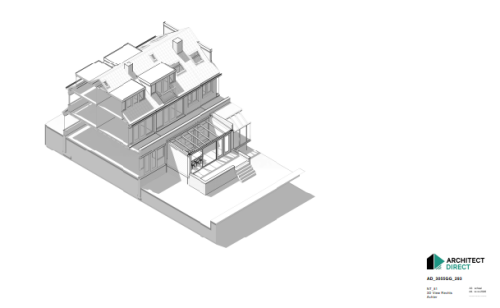 Bouwtekening aanbouw aan achterzijde woning