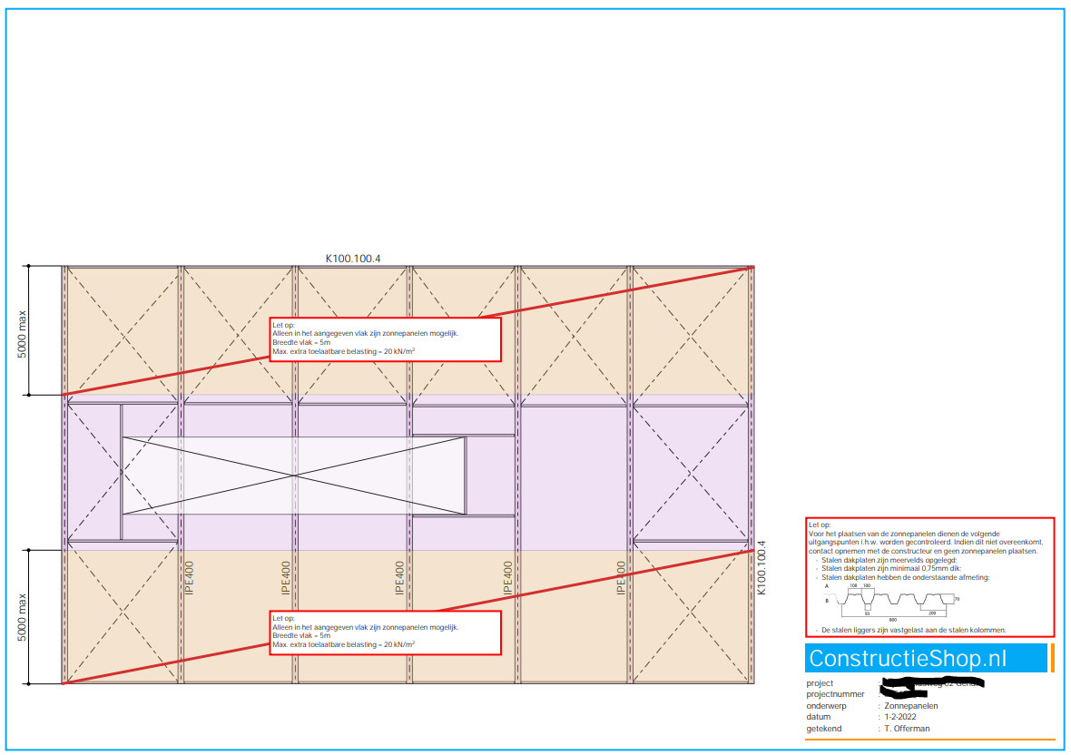 Constructietekening zonnepanelen