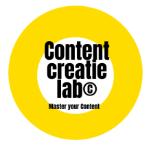 logo geel met tekst Content Creatie Lab Master your Content
