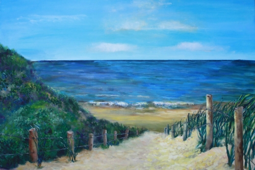Anneke Dekkers schildert strandopgang naar zee