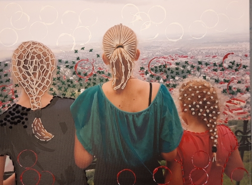 borduren op ene canvasfoto