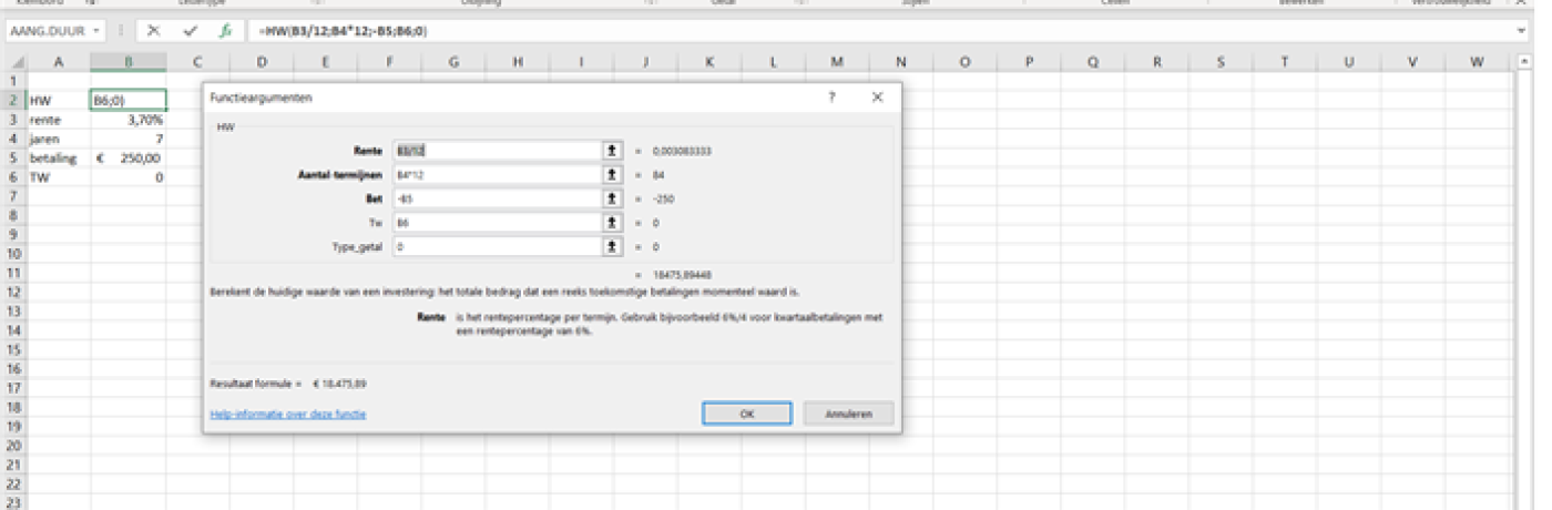 Werken met de functie HW in Excel