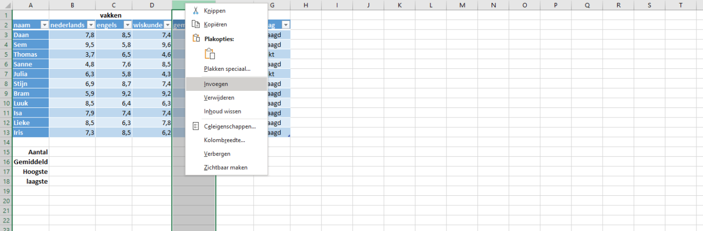 Rijen en kolommen invoegen of verwijderen in Excel