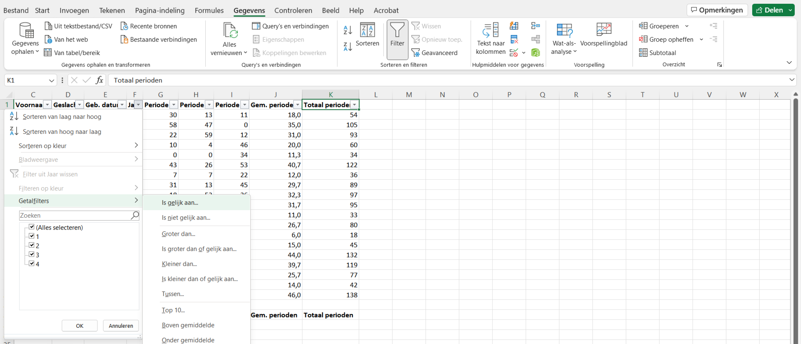 Tabellen sorteren en filteren in Excel