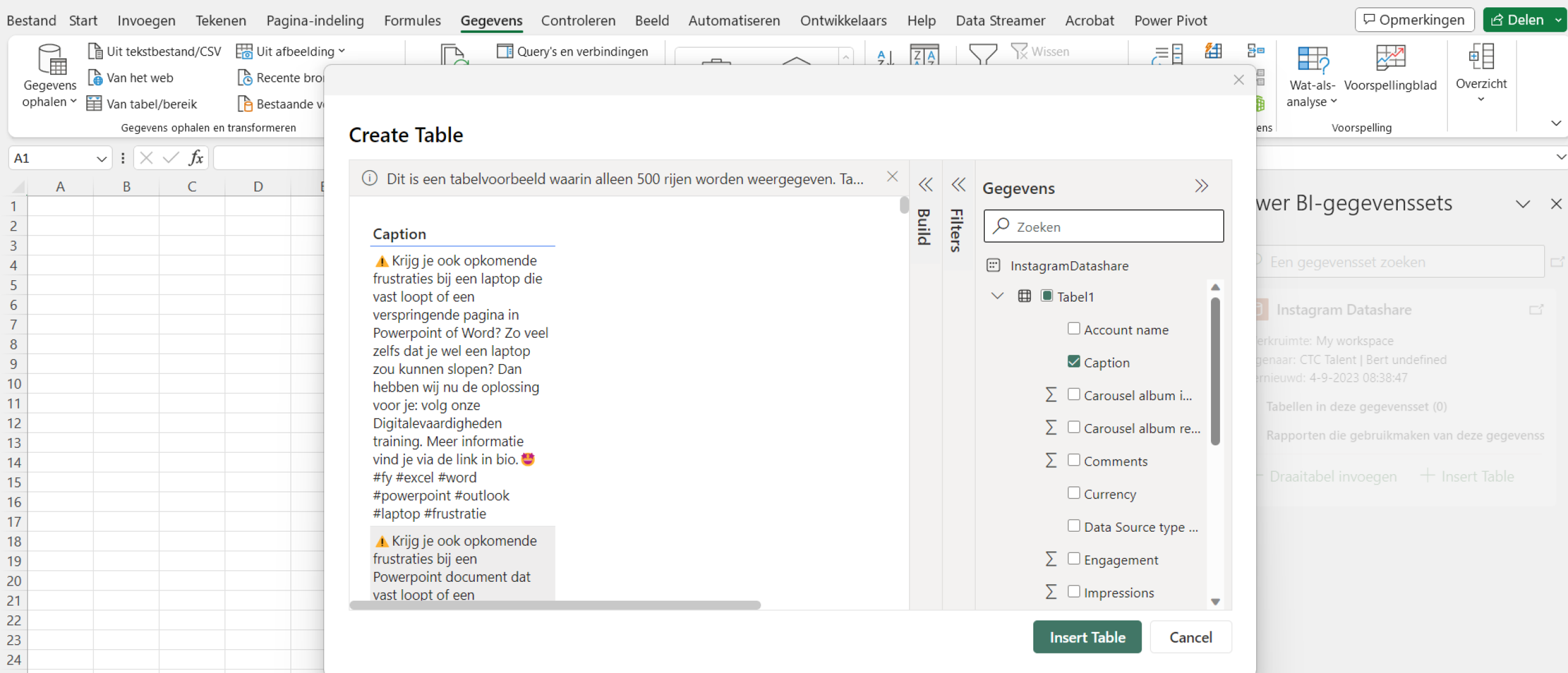 Microsoft Power BI in Microsoft Excel