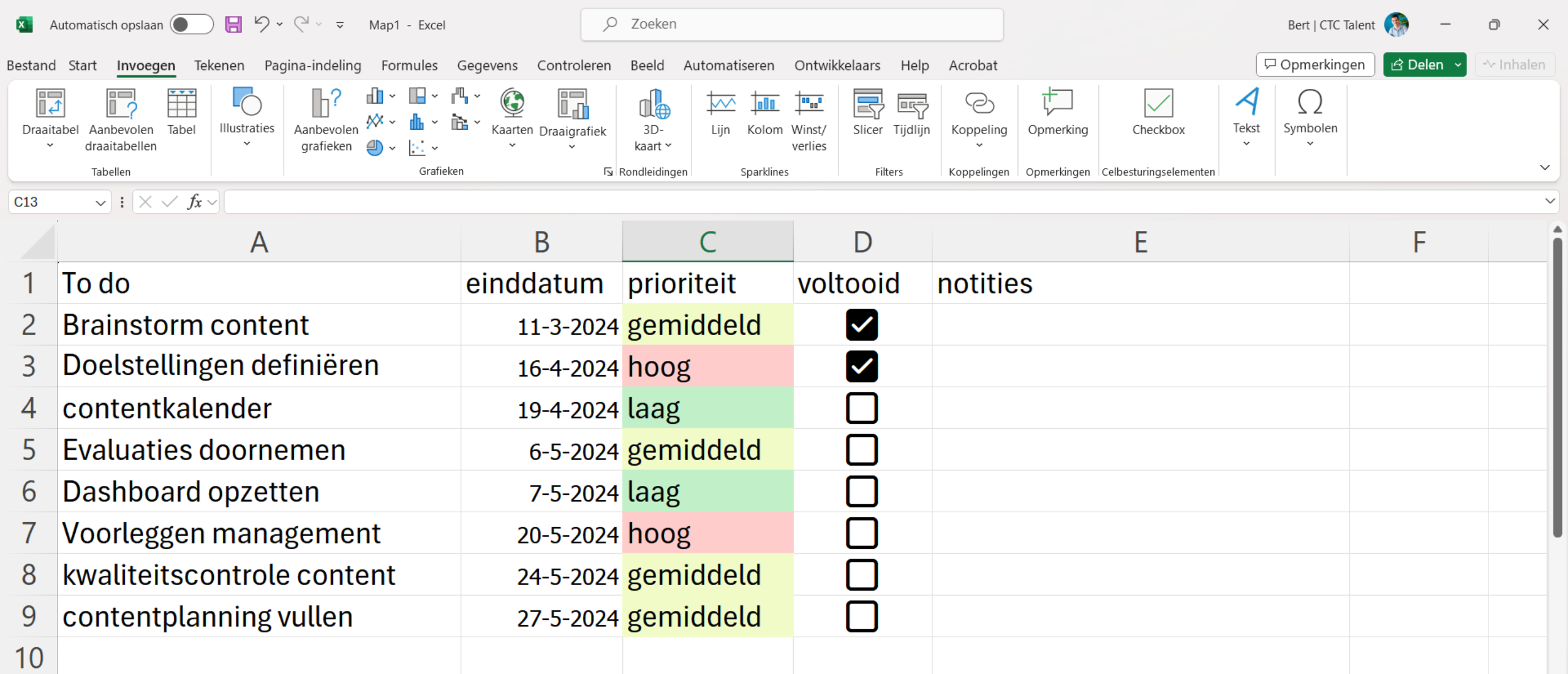 Checkboxes in Excel gebruiken