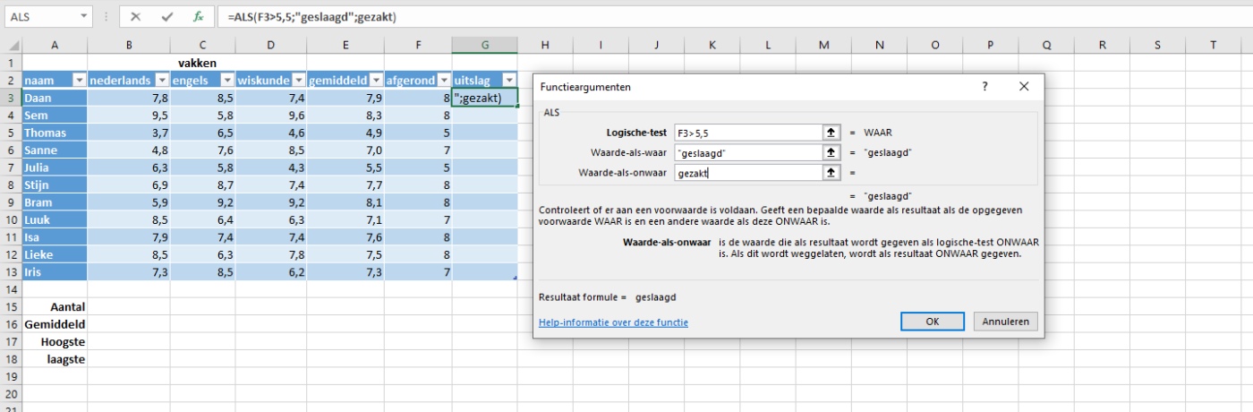 ALS functie in Excel - Werken met de Functie ALS