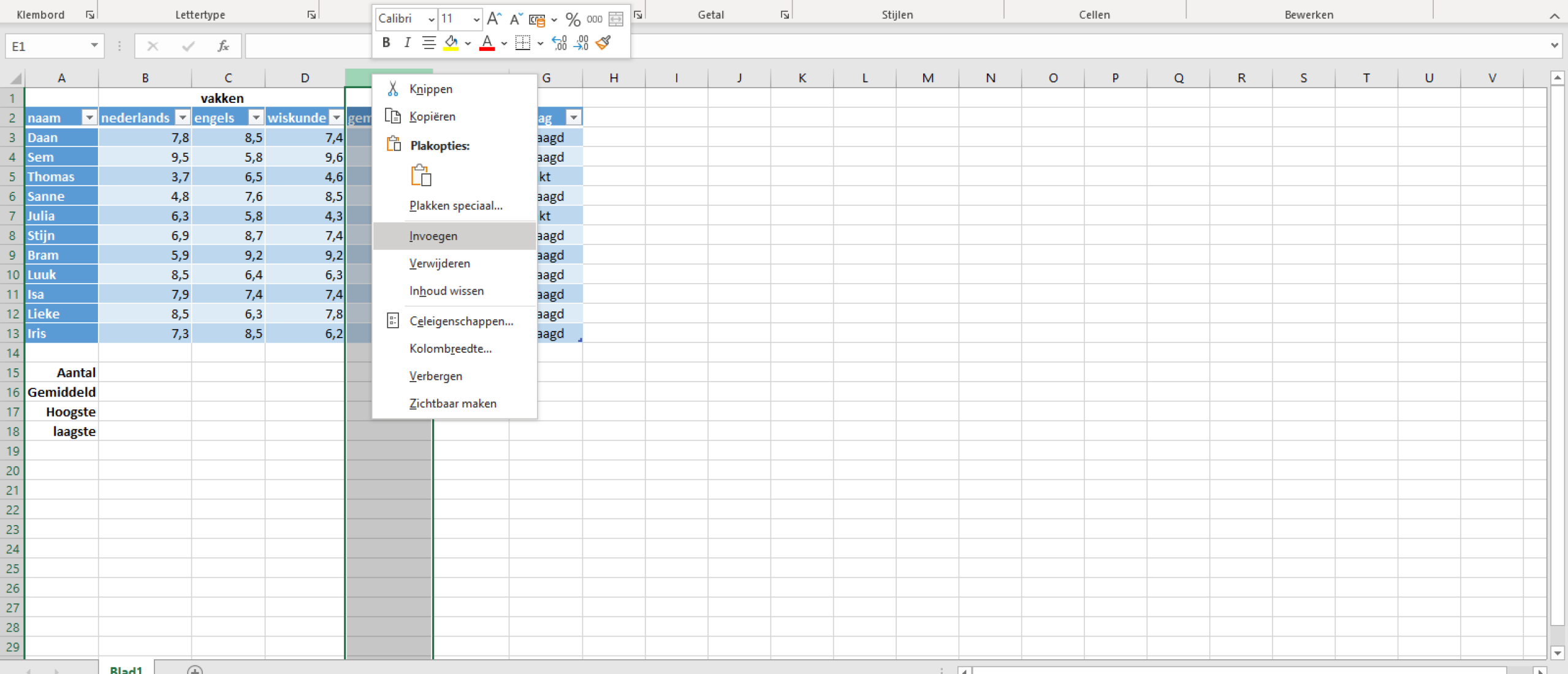 Rijen en kolommen invoegen of verwijderen in Excel