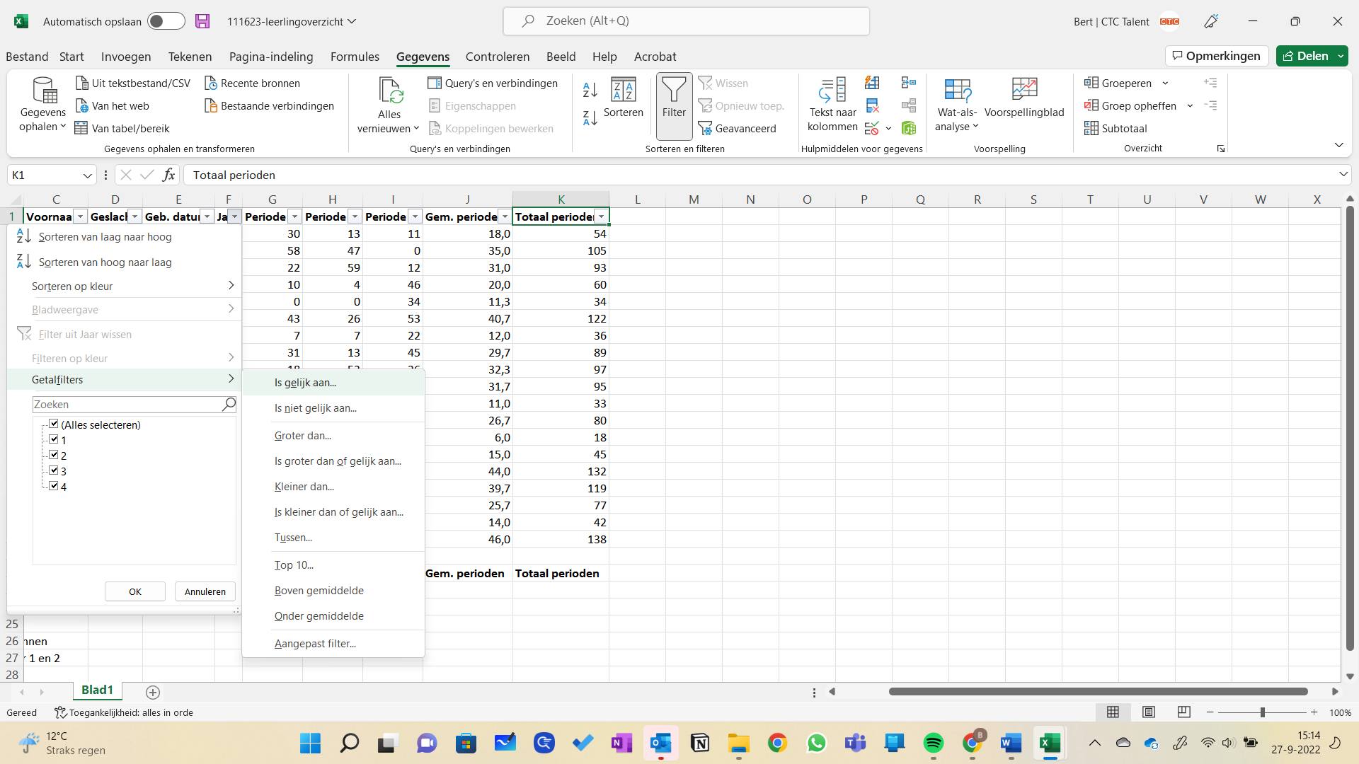 Tabellen sorteren en filteren in Excel