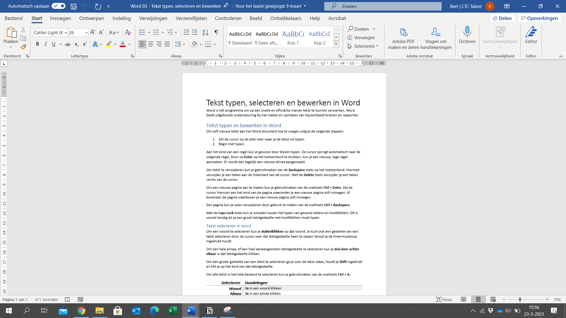 Tekst typen, selecteren en bewerken in Word