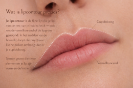 Close-up van lipcontour met nadruk op vermillionrand en cupidoboog van de bovenlip