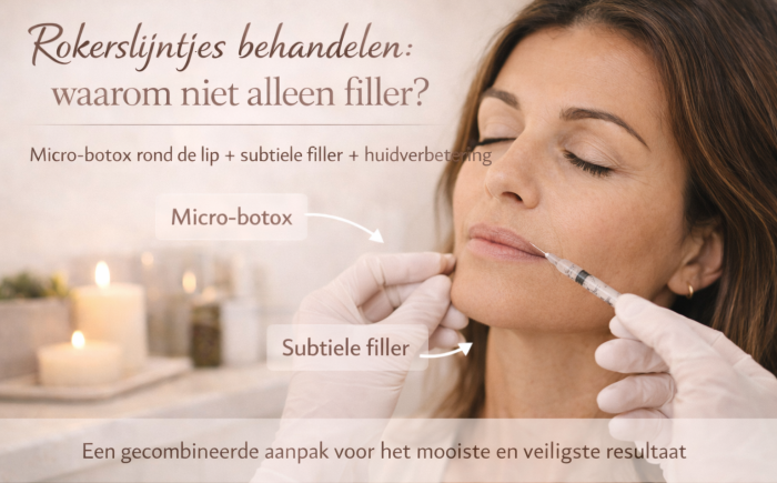 Combinatiebehandeling voor rokerslijntjes met micro-botox en subtiele filler rond de bovenlip