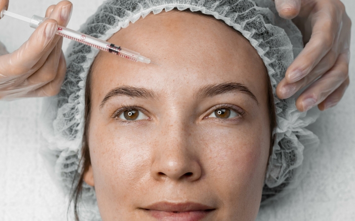 Waar botox wordt geïnjecteerd bij voorhoofdzweet Injectie van botox bij overmatig zweten op het voorhoofd