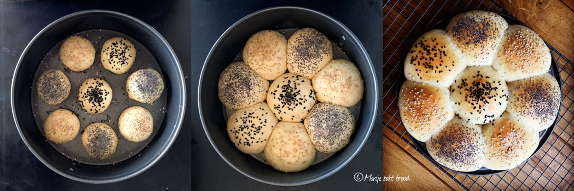 Witte bolletjes in de vorm van een bloem (bloembreekbrood), van deeg tot brood