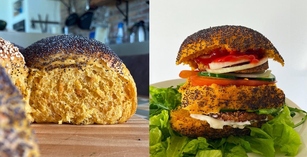 Breekbrood oranje kruim en hamburger- Marije Bakt Brood