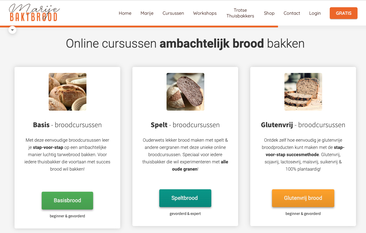 Cursusaanbod screendump Marije Bakt Brood