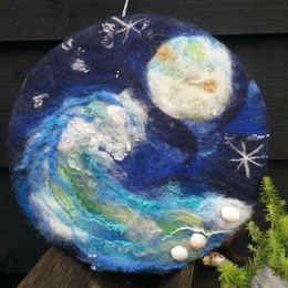 Ocean drum van vilt blauw/wit