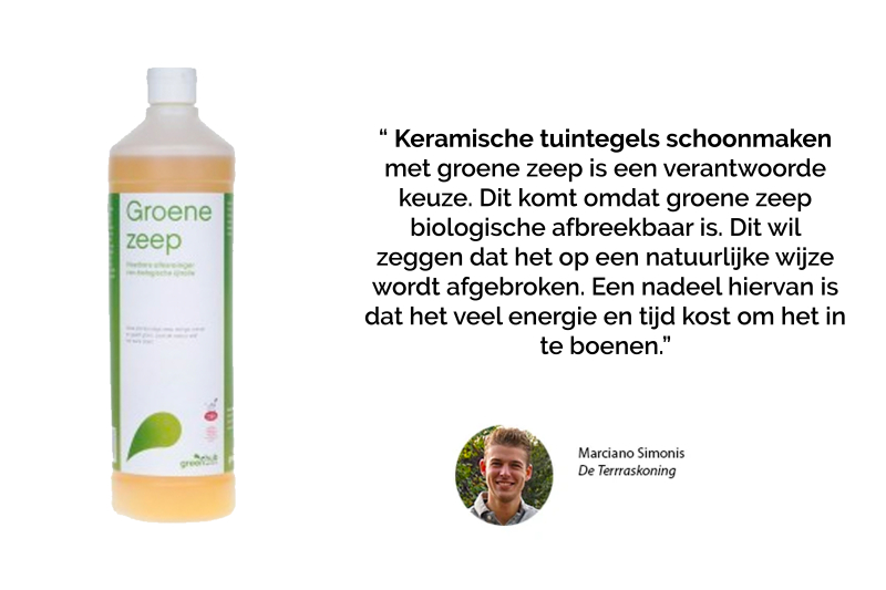 Keramische tuintegels schoonmaken met groene zeep