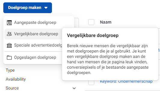 lookalike doelgroep lookalike doelgroep aanmaken voorbeeld