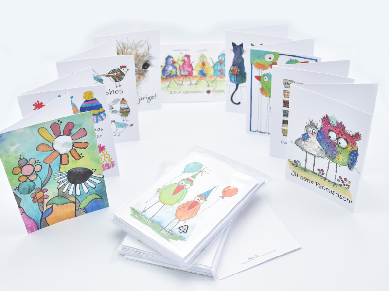 Wenskaartjes in pakketjes. Inspiratiepagina digitalprinting