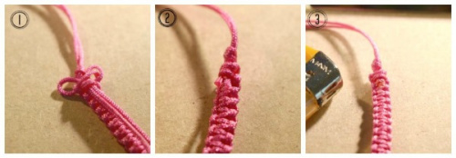 Making a summer macrame bracelet with a sliding knot step 3
