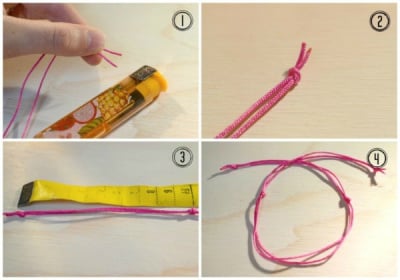 Step by step making a summer macrame bracelet with a sliding knot step 1