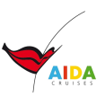 Logo AIDA Cruises met rode lippen en kleurrijke letters AIDA in blauw, rood, geel en groen.