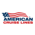 Logo van American Cruise Lines met een gestileerde Amerikaanse vlag in rood, wit en blauw boven de merknaam in vetgedrukte hoofdletters.