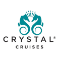 Logo van Crystal Cruises met een gestileerd, symmetrisch zeepaard-symbool boven de merknaam in elegante hoofdletters op een witte achtergrond.