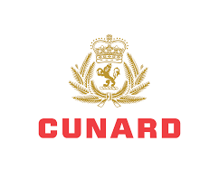 Cunard Line-logo met een gouden leeuwenembleem boven de tekst 