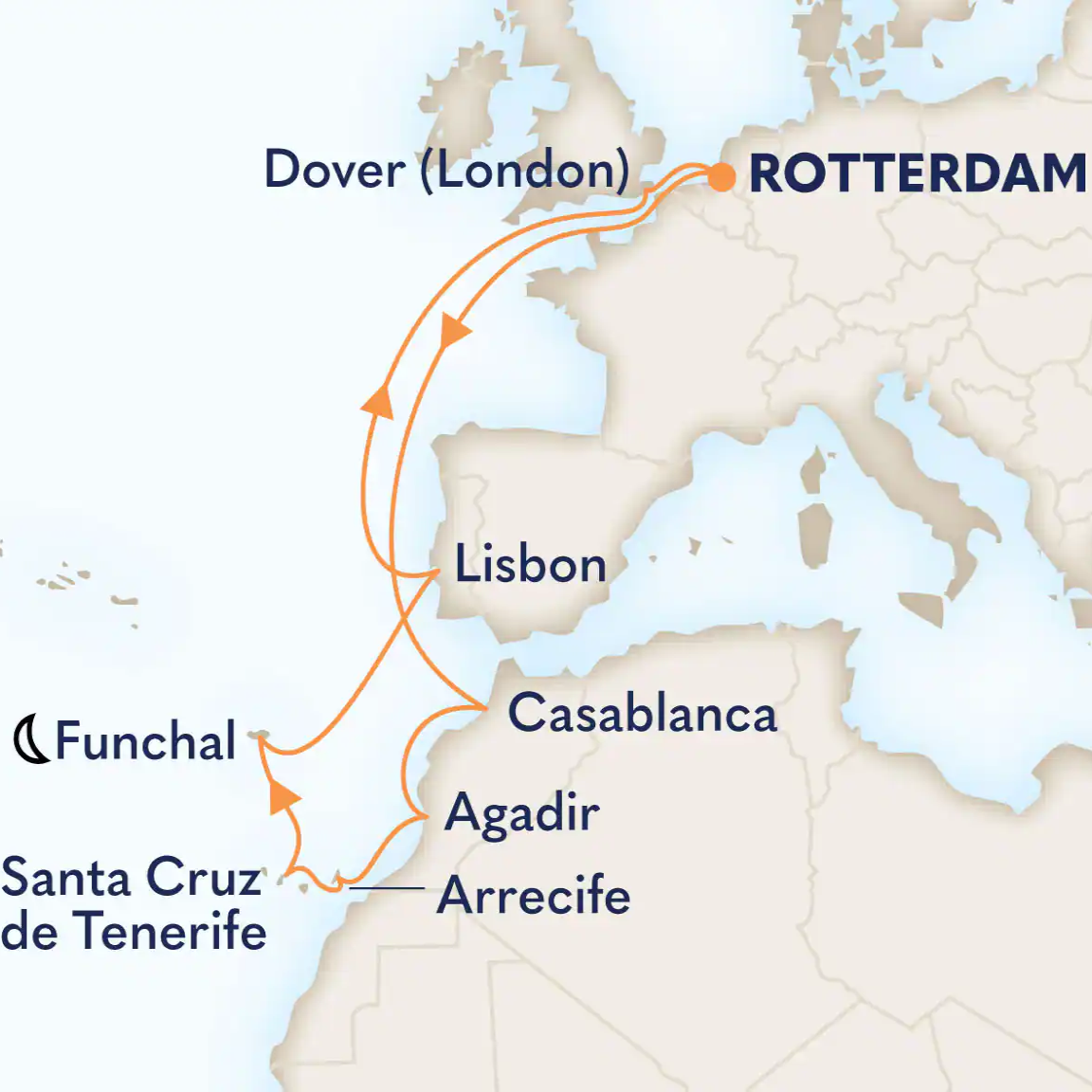 Route map 14-Day Canary Island Enchantment With Morocco & Madeira